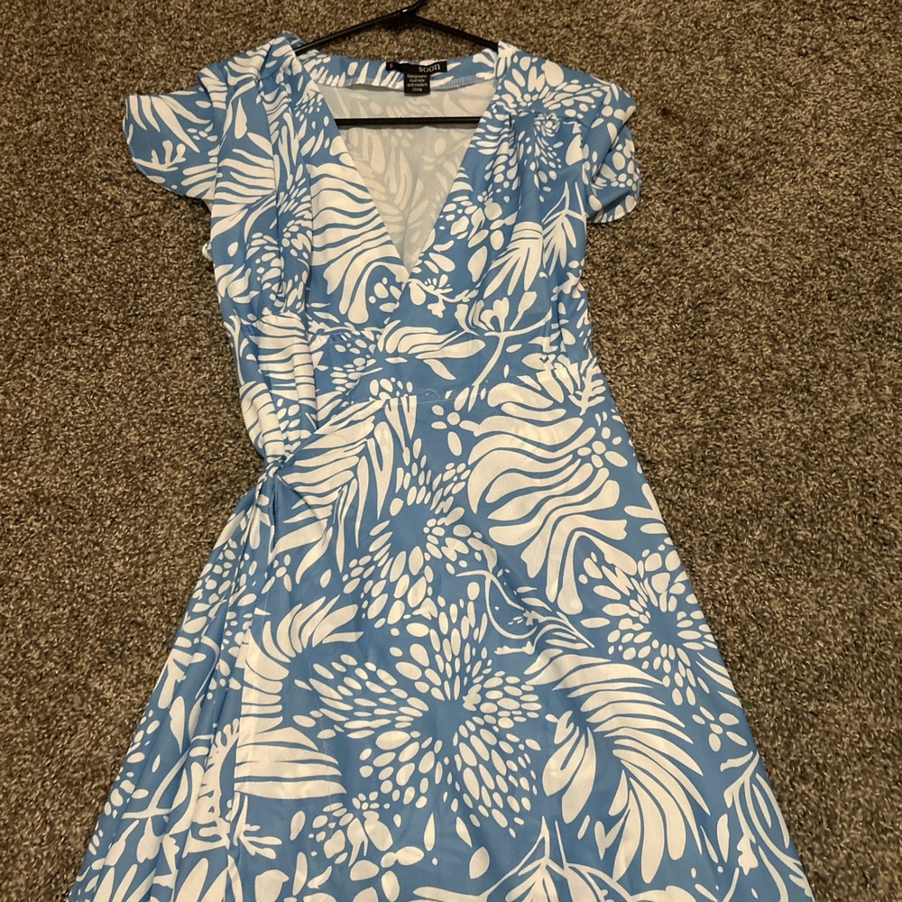 Blue and White Floral Maternity Dress